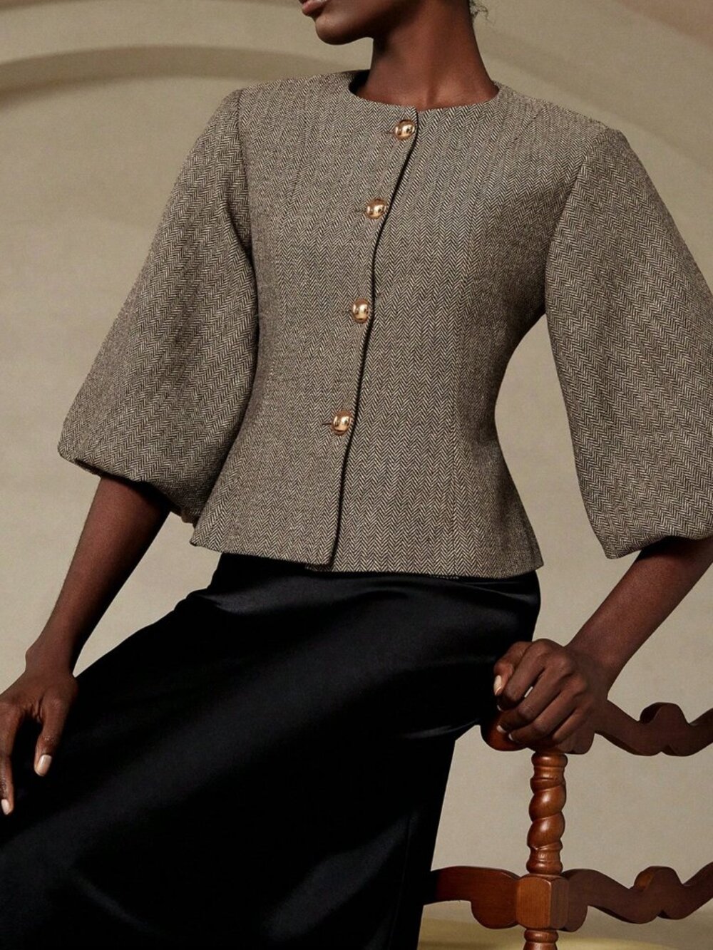 Multicolor Casual Women's Herringbone Blazer Jacket